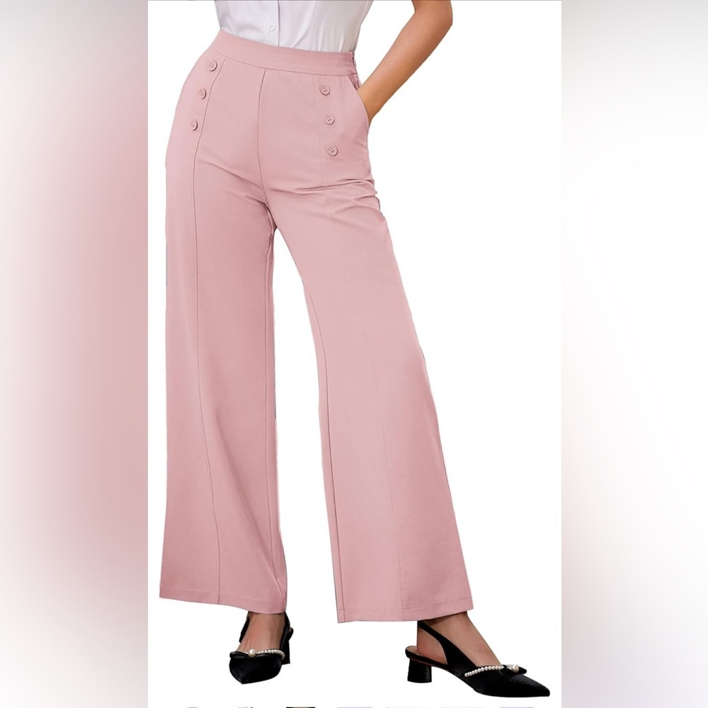 Casual High Waisted Straight Leg Pants Stretch Wide Leg Long work with Pockets